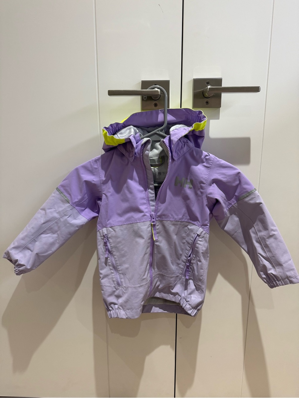 Helly Hansen Kids Lavender and Yellow Hooded Rain Jacket